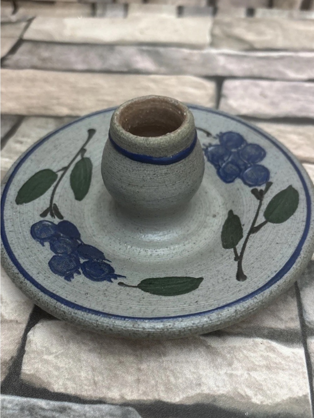 vintage Rockdale Union Stoneware salt-glazed taper candle holder